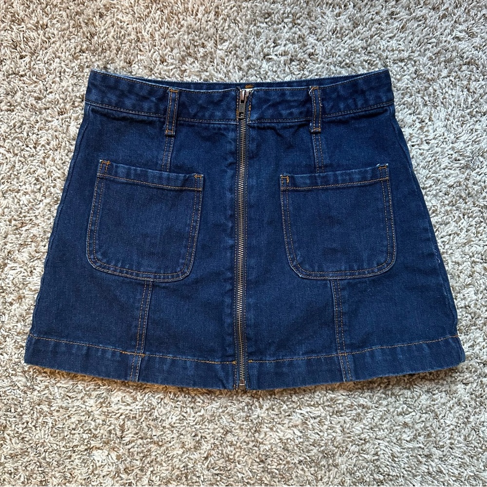 Zip-Up Denim Mini Skirt